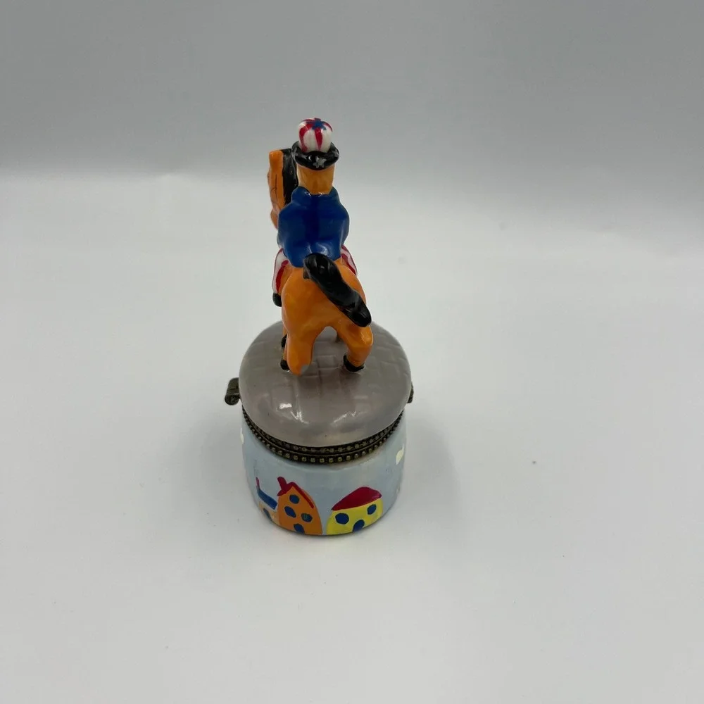 Vintage Uncle Sam Ceramic Trinket Box‎ Americana Patriotic Jewelry Box Horse